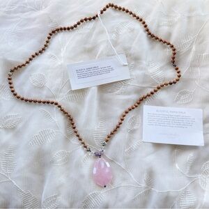 Blissful Mama Mala Crystal rose quartz necklace spiritual boho motherhood pastel